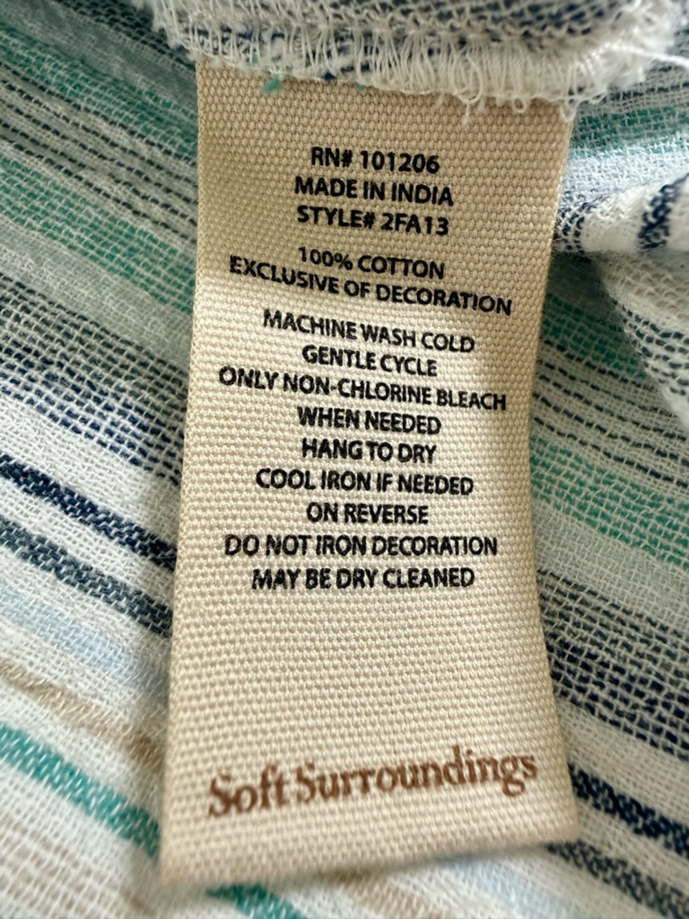 Soft Surroundings Teal, Light Gray & White Striped Embroidered Tunic - Picture 10 of 11